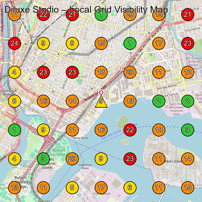 Diluxe Studio Eyelash Salon GeoGrid ranking map for Bronx NY